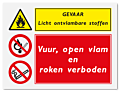 Waarschuwingsbord Gevaar licht ontvlambare stoffen - vuur, open vlam en roken verboden vanaf 20 x 15 cm