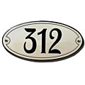 Emaille huisnummerbord ovaal gebold met kader 10 x 5 cm en 20 x 10 cm creme zwart