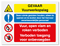 Waarschuwingsbord Gevaar vuurwerkopslag - vuur, open vlam en roken - onbevoegden verboden vanaf 20 x 15 cm