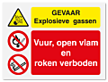 Waarshuwingsbord Gevaar explosieve gassen - vuur, open vlam en roken verboden vanaf 20 x 15 cm