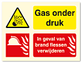 Waarschuwingsbord Gas onder druk - in geval van brand flessen verwijderen vanaf 20 x 15 cm