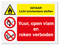 Waarschuwingsbord Gevaar licht ontvlambare stoffen - vuur, open vlam en roken verboden vanaf 20 x 15 cm