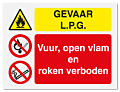 Waarschuwingsbord Gevaar L.P.G - Vuur, open vlam en roken verboden vanaf 20 x 15 cm