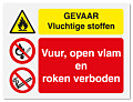 Waarschuwingsbord Gevaar vluchtige stoffen - vuur, open vlam en roken verboden vanaf 20 x 15 cm
