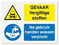 Waarschuwingsbord Gevaar vergiftige stoffen - na gebruik handen wassen verplicht vanaf 20 x 15 cm
