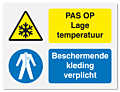 Waarschuwingsbord Lage termperatuur - beschermende kleding verplicht vanaf 20 x 15 cm