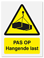 Waarschuwingsbord Pas op hangende last