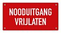 Tekstbord Nooduitgang vrijlaten 20 x 10 cm rood