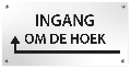 Tekstbord Kunststof Ingang om de hoek met pijl links zwart