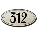 Emaille huisnummerbord ovaal gebold met kader 10 x 5 cm en 20 x 10 cm creme zwart