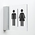 Pictogram Toiletten van plexiglas met haakse wandhouder, luxe design voor binnengebruik