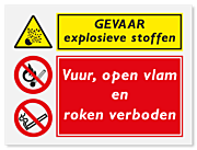Waarschuwingsbord Explosieve stoffen - vuur en open vlam en roken verboden vanaf 20 x 15 cm