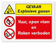 Waarschuwingsbord Explosieve gassen - Vuur, open vlam en Roken verboden vanaf 20 x 15 cm