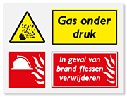 Waarschuwingsbord Gas onder druk - In geval van brand flessen verwijderen vanaf 20 x 15 cm