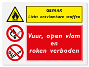 Waarschuwingsbord Gevaar licht ontvlambare stoffen - vuur, open vlam en roken verboden vanaf 20 x 15 cm
