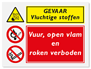 Waarschuwingsbord Gevaar vluchtige stoffen - vuur, open vlam en roken verboden vanaf 20 x 15 cm