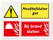 Waarschuwingsbord Hoofdafsluiter gas - bij brand sluiten vanaf 20 x 15 cm