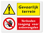 Waarschuwingsbord Gevaarlijk terrein - verboden toegang voor onbevoegden vanaf 20 x 15 cm