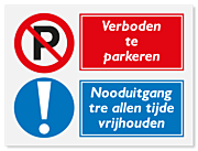 Waarschuwingsbord Verboden te parkeren - nooduitgang ter allen tijde vrijhouden vanaf 20 x 15 cm