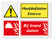 Waarschuwingsbord Hoofdafsluiter elektra - bij brand afsluiten vanaf 20 x 15 cm
