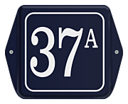 Emaille huisnummerbord met oor en sierkader 10 x 10 cm