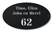 Naambord zwart ovaal lasergesneden 28 x 16 cm