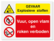 Waarschuwingsbord Gevaar explosieve stoffen - vuur, open vlam en roken verboden vanaf 20 x 15 cm