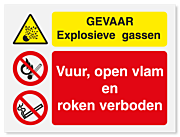 Waarshuwingsbord Gevaar explosieve gassen - vuur, open vlam en roken verboden vanaf 20 x 15 cm