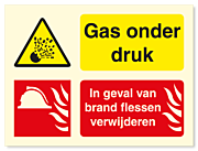 Waarschuwingsbord Gas onder druk - in geval van brand flessen verwijderen vanaf 20 x 15 cm