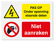Waarschuwingsbord Pas op onder spanning staande delen - Niet aanraken vanaf 20 x 15 cm