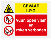 Waarschuwingsbord Gevaar L.P.G - Vuur, open vlam en roken verboden vanaf 20 x 15 cm