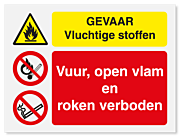 Waarschuwingsbord Gevaar vluchtige stoffen - vuur, open vlam en roken verboden vanaf 20 x 15 cm