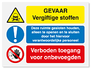 Waarschuwingsbord Vergiftige stoffen - ruimte gesloten houden - verboden toegang vanaf 20 x 15 cm