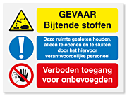 Waarschuwingsbord Bijtende stoffen - ruimte gesloten houden - verboden toegang vanaf 20 x 15 cm