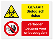Waarschuwingsbord Gevaar biologisch risico - verboden toegang voor onbevoegden vanaf 20 x 15 cm
