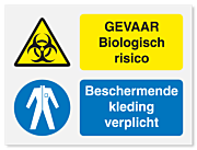 Waarschuwingsbord Gevaar biologisch risico - beschermende kleding verplicht vanaf 20 x 15 cm