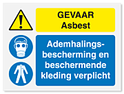 Waarschuwingsbord Gevaar asbest - ademhalingsbescherming en beschermende kleding verplicht vanaf 20 x 15 cm