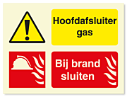 Waarschuwingsbord Hoofdafsluiter gas - bij brand sluiten vanaf 20 x 15 cm