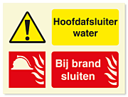 Waarschuwingsbord Hoofdafsluiter water - bij brand sluiten vanaf 20 x 15 cm