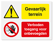 Waarschuwings bord Gevaarlijk terrein - verboden toegang voor onbevoegden vanaf 20 x 15 cm