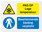 Waarschuwingsbord Lage termperatuur - beschermende kleding verplicht vanaf 20 x 15 cm