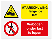 Waarschuwingsbord Hangende last - verboden onder last te lopen vanaf 20 x 15 cm