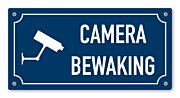 Tekstbord Camera bewaking 20 x 10 cm blauw