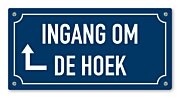 Tekstbord Ingang om de hoek met pijl links 20 x 10 cm blauw