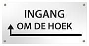 Tekstbord Kunststof Ingang om de hoek met pijl links zwart
