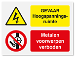 Waarschuwingsbord Gevaar hoogspanningsruimte - metalen voorwerpen verboden vanaf 20 x 15 cm