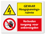 Waarschuwingsbord Gevaar hoogspanning - verboden toegang voor onbevoegden vanaf 20 x 15 cm