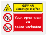 Waarschuwingsbord Gevaar vluchtige stoffen - vuur, open vlam en roken verboden vanaf 20 x 15 cm