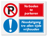 Waarschuwingsbord Verboden te parkeren - nooduitgang ter allen tijde vrijhouden vanaf 20 x 15 cm