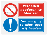 Waarschuwingsbord Verboden goederen te plaatsen - nooduitgang te allen tijden vrij houden vanaf 20 x 15 cm